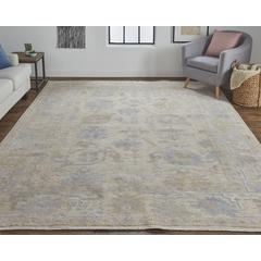 Wendover Eco Friendly PET Oushak Rug, Ivory Tan/Stone Blue, 5ft x 8ft Area Rug, WND6862FTAN000E10