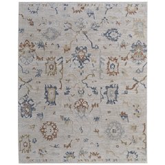 Pasha Transitional Floral & Botanical, Ivory/Blue/Gold, 6'-7" x 9'-6" Area Rug