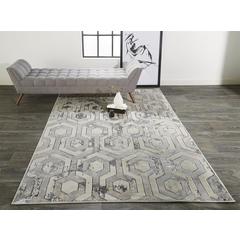 Micah Metallic Architectural Rug, Ivory Sand/Silver, 5ft x 8ft Area Rug, 6943046FBGEGRYE10