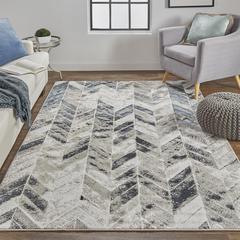 Micah Modern Metallic Chevron Rug,Silver/Black, 1ft - 8in x 2ft - 10in Accent Rug, 6943048FGRYSLVP18
