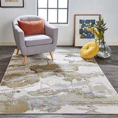 Aura Modern Marbled Rug, Beige/Gold/Gray, 1ft - 8in x 2ft - 10in Accent Rug, AUR3737FGLDGRYP18