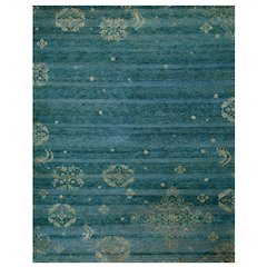 Qing Transitional Stripes, Blue/Green/Tan, 5'-6" x 8'-6" Area Rug