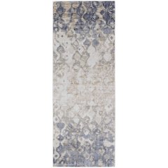 Laina Transitional Gradient & Ombre, Tan/Ivory/Blue, 3' x 10' Runner