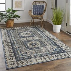 Nolan Vinatge Style Tribal Kazak Rug, Blue/Vanilla Beige, 5ft x 8ft, NOL39BYFGRYBLUF11