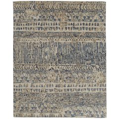 Palomar Luxe Hand Knot Abstract Area Rug, Denim Blue/Beige, 7x9in x 9x9in, PAL6591FBLUBGEF99