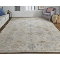 Wendover Eco Friendly PET Oushak Rug, Ivory/Tan/Stone Blue, 8ft x 10ft Area Rug, WND6841FBGEGRYF00