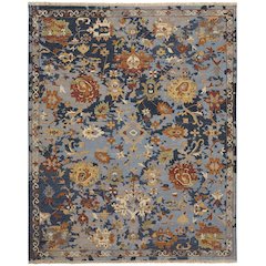 Leylan Transitional Floral & Botanical, Blue/Orange/Red, 7'-9" x 9'-9" Area Rug