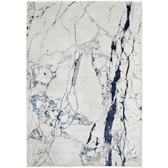 Indio Modern Abstract, Ivory/Blue/Black, 6'-7" x 9'-6" Area Rug