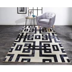 Lorrain Tufted Greek Key Wool Rug, Noir Black, 8ft x 11ft Area Rug, 6108568FNOR000G99