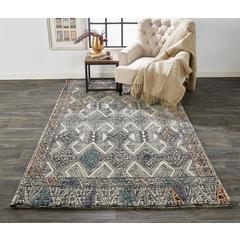 Arazad Tufted Tribal Diamond Rug, Black/Orange/Teal, 8ft x 11ft Area Rug, 7238479FBLKTNGG99