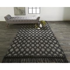 Phoenix Contemporary Moroccan Style Rug, Black/Ivory, 7ft-9in x 9ft-9in Area Rug, 8820808FBLKIVYF99