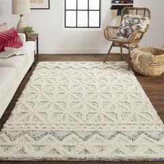 Anica Moroccan Wool Rug w/Diamond Lines, Ivory/Chambray Blue, 5ft x 8ft Area Rug, ANC8007FBLUIVYE10