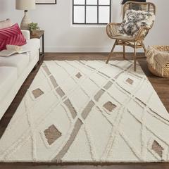 Anica Premium Wool Tufted Area Rug, Boho Moroccan, Ivory/Beige, 5ft x 8ft, ANC8008FIVYBRNE10