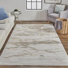 Aura Modern Marbled Rug, Cloudy Beige/Gold, 6ft - 7in x 9ft - 6in Area Rug, AUR3727FBGEGLDF05