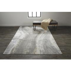 Azure Modern Metallic Brush Stroke Area Rug, Silver/Beige, 6ft-7in x 9ft-6in, AZR3524FGRYSLVF05