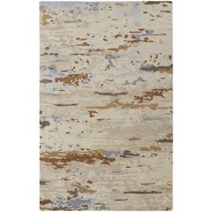 Everley Modern Abstract, Ivory/Blue/Brown, 5' x 8' Area Rug