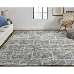 Elias Luxe Geometric Maze Rug, High/Low, Gray/Ivory/Blue, 5ft x 8ft Area Rug, ELS6590FBLU000E10