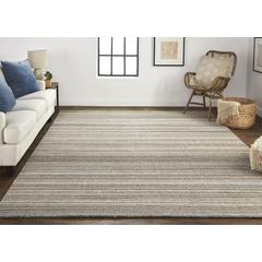 Keaton Handmade Wool Rug, Neutral Stripe, Tan/Silver Gray, 5ft x 8ft Area Rug, KTN8018FBRNMLTE10