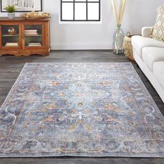 Percy Vintage Medallion, Blue/Gray/Rose/Rust, 7ft-10in x 9ft-10in Area Rug, PRC39AFFBLUMLTF71