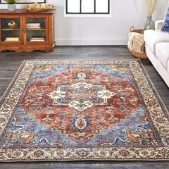 Percy Vintage Medallion Area Rug, Rust/Nav Blue/Beige, 7ft-10in x 9ft-10in, PRC39AHFBLURSTF71