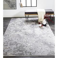 Micah Modern Metallic Fluid Rug, Silver/Ivory Bone, 6ft-7in x 9ft-6in Area Rug, 6943336FSLVGRYF05