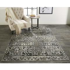 Kano Distressed Geometric FloralRug, Charcoal Gray, 6ft-7in x 9ft-6in Area Rug, 8643871FCHLIVYF05