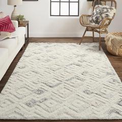Anica Moroccan Diamond Wool Tufted Rug, Ivory/Chambray Blue, 8ft x 10ft Area Rug, ANC8004FIVYBLUF00