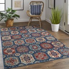 Nolan Vinatge Style Tribal Kazak Rug, Classic Blue/True Red, 7ft-9in x 10ft-6in, NOL39CEFBLUMLTH13