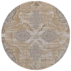 Celene Traditional Medallion, Silver/Tan/Gray, 7'-9" x 7'-9" Round Rug
