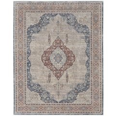 Marquette Transitional Medallion, Gray/Red/Blue, 7'-10" x 9'-10" Area Rug