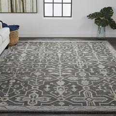 Fallon Rustic Farmhouse Rug, Flora/Fauna, Light Gray/Black, 9ft x 12ft Area Rug, FLN8839FCHL000G00