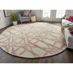 Lorrain Geometric Patterned Wool Rug, Blush Pink, 10ft x 10ft Round, 6108571FBLH000N95