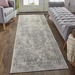 Prasad Distressed Ornamental Runner, Light Gray/Ivory, 2ft-10in x 7ft-10in, 6703682FLGY000I71