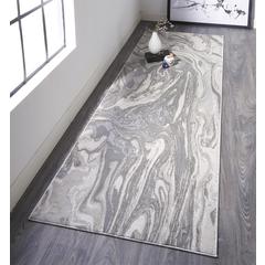 Prasad Abstract Watercolor Runner, Silver Gray/Ivory, 2ft - 10in x 7ft - 10in, 6703894FLGY000I71