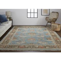 Beall Luxury Wool, Ornamental Flora, Cool Blue, 9ft-6in x 13ft-6in Area Rug, BEA6710FBLUBRNH50