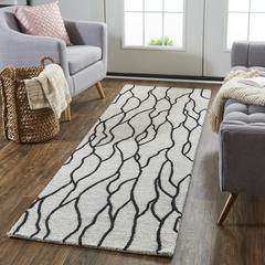 Enzo Minimalist Abstract Wool Rug, Warm Taupe/Black, 2ft - 6in x 8ft, Runner, 7428734FBLKTPEI6A