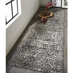 Kano Distressed Geometric FloralRug, Charcoal Gray, 2ft - 7in x 8ft, Runner, 8643871FCHLIVYI7A