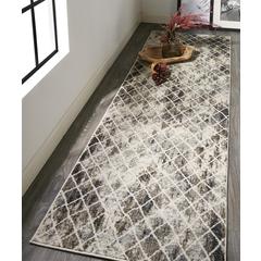 Kano Distressed Diamonds Rug, Charcoal/Ivory, 2ft - 7in x 8ft, Runner, 8643873FSNDIVYI7A