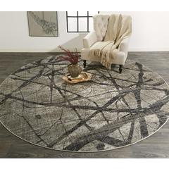 Kano Modern Abstract Rug, Warm Gray/Charcoal, 8ft - 9in x 8ft - 9in Round, 8643877FCHLGRYN89