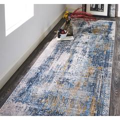 Cadiz Gradient Luster Rug, Distressed, Blue/Gray, 3ft - 1in x 10ft, Runner, 8663890FBLUGRYI89