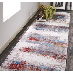 Cadiz Gradient Luster Rug, Gray/Deep Red/Blue, 3ft-1in x 10ft, Runner, 8663902FMLT000I89