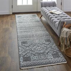 Payton Tribal Diamond Rug, Gray/Denim Blue, 2ft - 6in x 10ft, Runner, 9806495FBLUGRYI10