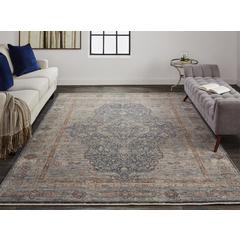 Marquette Rustic Persian Farmhouse Area Rug, Denim Blue/Rust, 9ft-6in x 12ft-7in, MRQ3778FBLU000H07