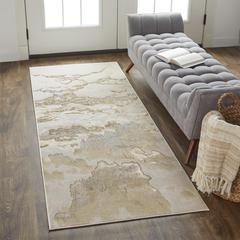 Aura Modern Marbled, Cloudy Beige/Gold, 2ft - 10in x 7ft - 10in, Runner, AUR3727FBGEGLDI71