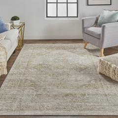 Aura Modern Ornamental Rug, Beige/Gold, 10ft x 13ft - 2in Area Rug, AUR3734FBRNGLDH13