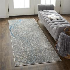 Azure Abstract Feather Rug, Teal/Gray/Silver, 2ft - 10in x 7ft - 10in, Runner, AZR3403FBLUSLVI71