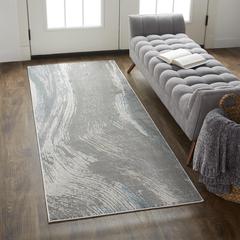 Azure Modern Metallic Brush Stroke Area Runner, Silver/Teal, 2ft-10in x 7ft-10in, AZR3524FGRYSLVI71