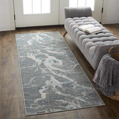 Azure Modern Metallic Marbled Area Runner, Silver/Beige, 2ft-10in x 7ft-10in, AZR3539FGRYBLUI71