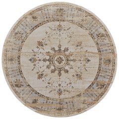Celene Traditional Bordered, Tan/Brown/Gray, 7'-9" x 7'-9" Round Rug