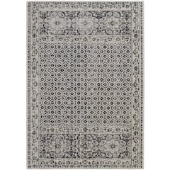 Kano Distressed Geometric Floral Area Rug, Charcoal Gray/Ivory, 12in x 13ft-9in, 8643874FGRYIVYH14